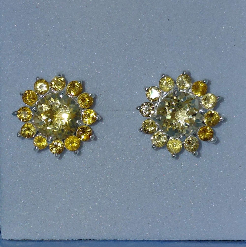 Citrine Flower Silver Stud Earrings